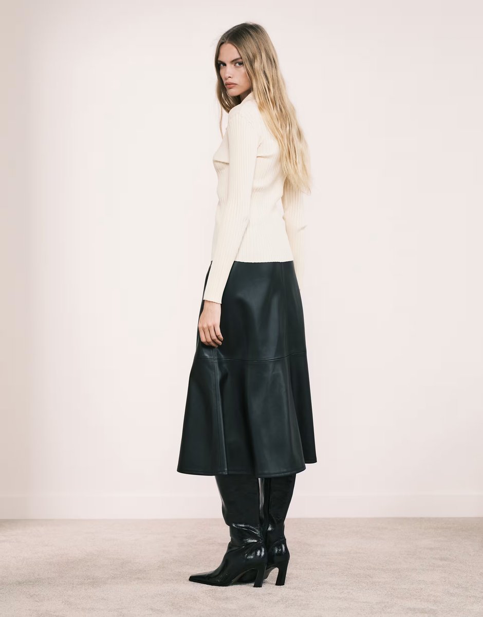 ASOS Mango faux leather midi skirt in black - 4