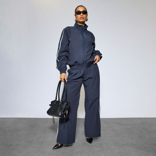 EGO EGO Low Rise Track Pants with Contrast Panel Detail in Navy