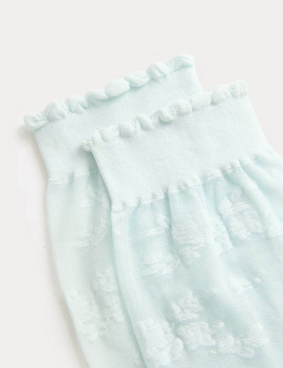 Marks & Spencer M&S Floral Lace Ankle High Socks Light Blue - 2
