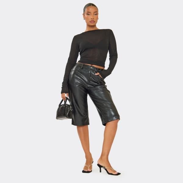 EGO EGO Edgy Mid-Rise Pocket Detail Jorts in Black Faux Leather