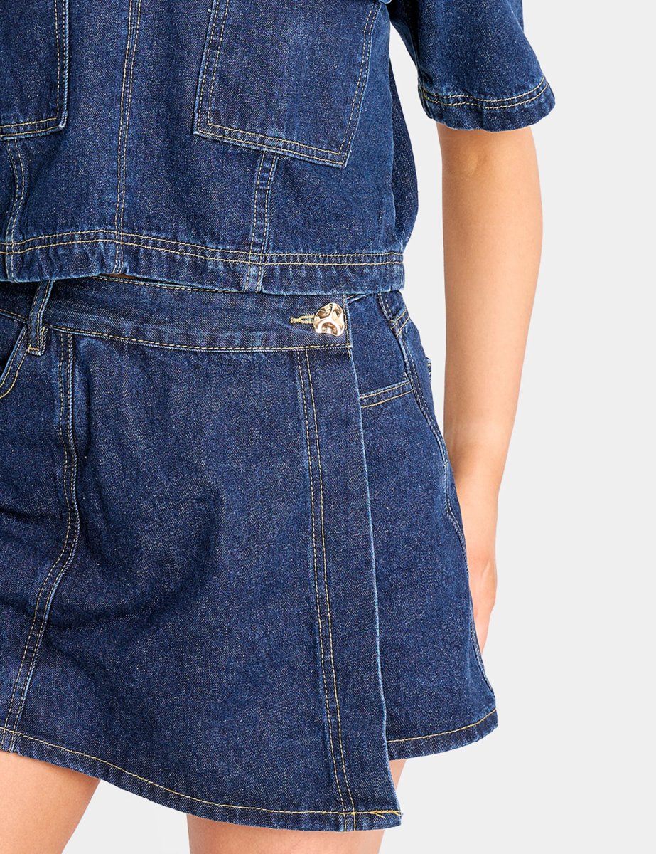 Public Desire Front Wrap Denim Skort Dark Blue - 2