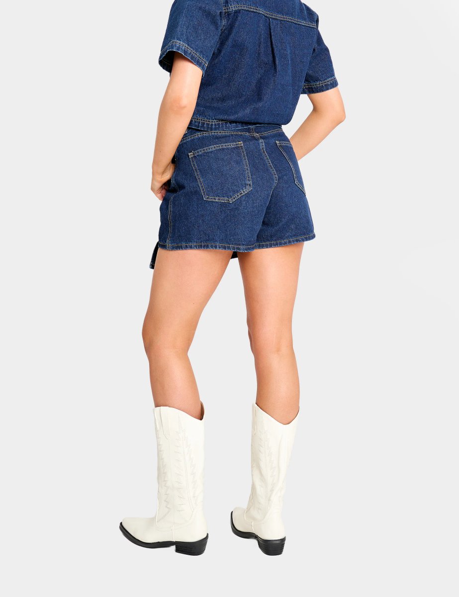 Public Desire Front Wrap Denim Skort Dark Blue - 4