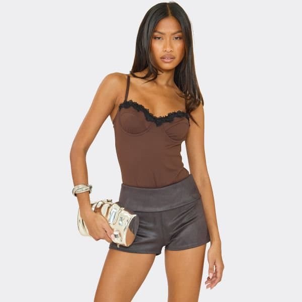 EGO EGO Chocolate Brown Faux Suede Low Rise Hot Pants