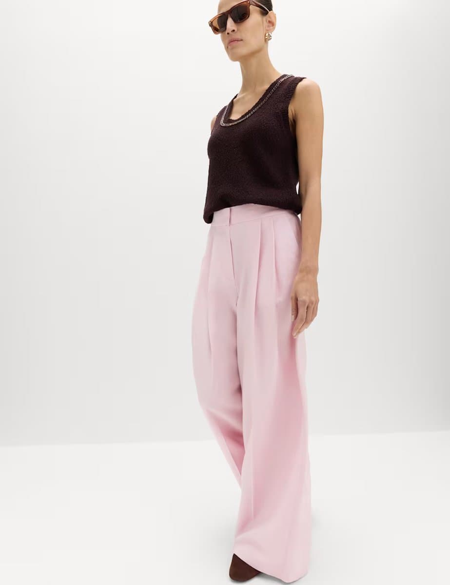 Marks & Spencer M&S Lyocell Rich Pleat Front Palazzo Trousers English Rose