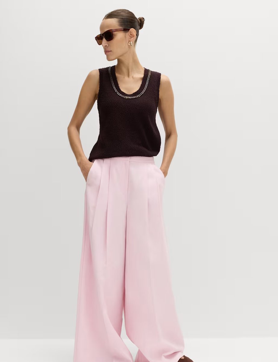 Marks & Spencer M&S Lyocell Rich Pleat Front Palazzo Trousers English Rose - 2