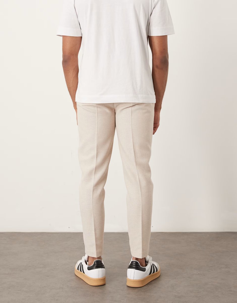 ASOS ASOS DESIGN smart tapered fit wool mix trousers with front pleat in stone - 4