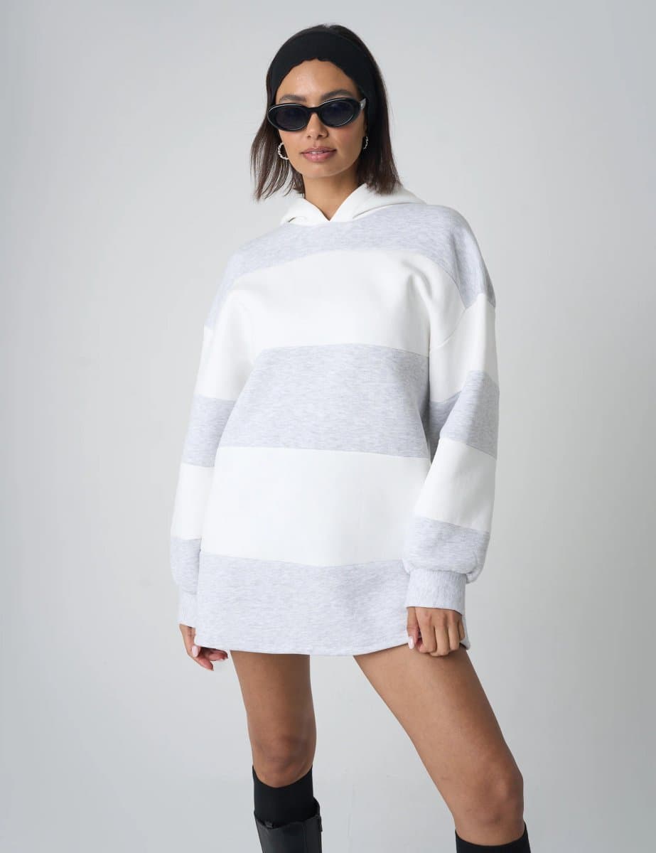 Public Desire Oversized Striped Hoodie Grey & White