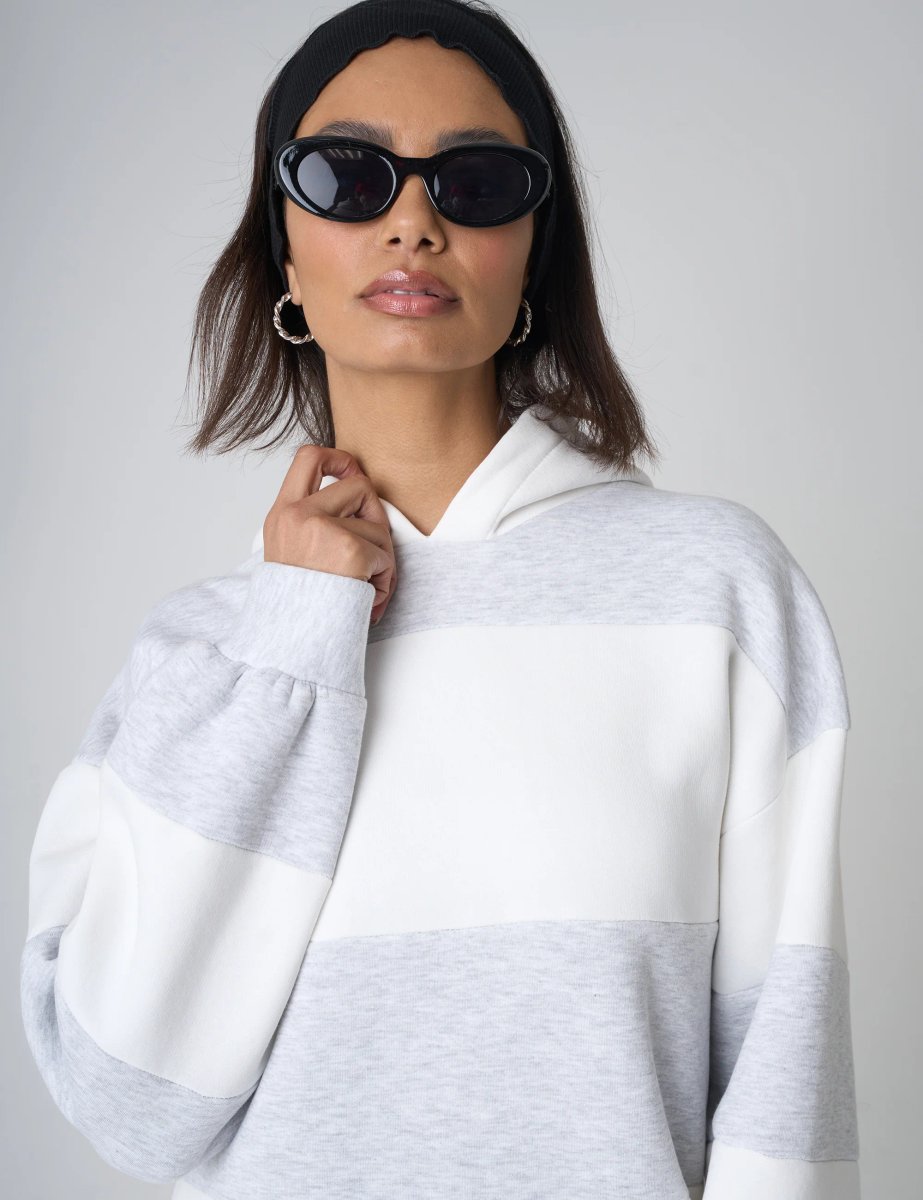 Public Desire Oversized Striped Hoodie Grey & White - 3