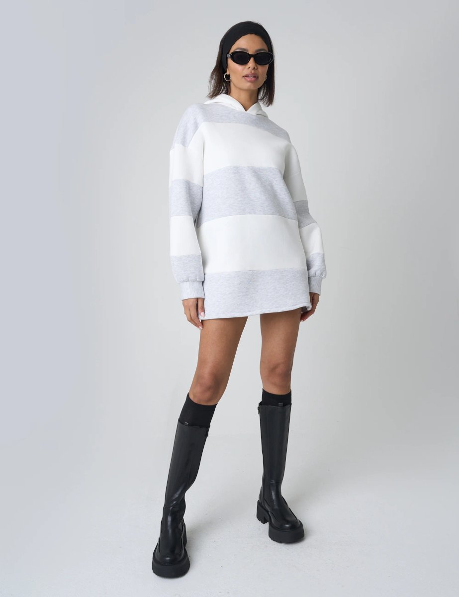 Public Desire Oversized Striped Hoodie Grey & White - 4