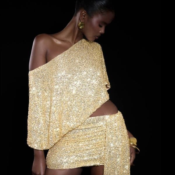 EGO Off The Shoulder Cape Top In Gold Sequin, Women's Size UK 8