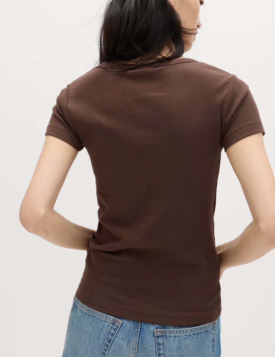 Marks & Spencer M&S Cotton Rich Scoop Neck Slim Fit T-Shirt Chocolate - 3