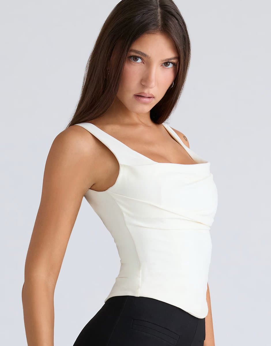 ASOS House of CB The drape neck ivory corset top in ivory