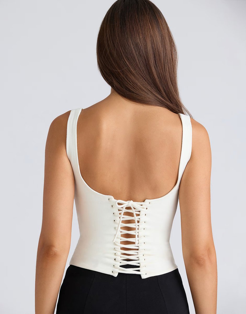 ASOS House of CB The drape neck ivory corset top in ivory - 2