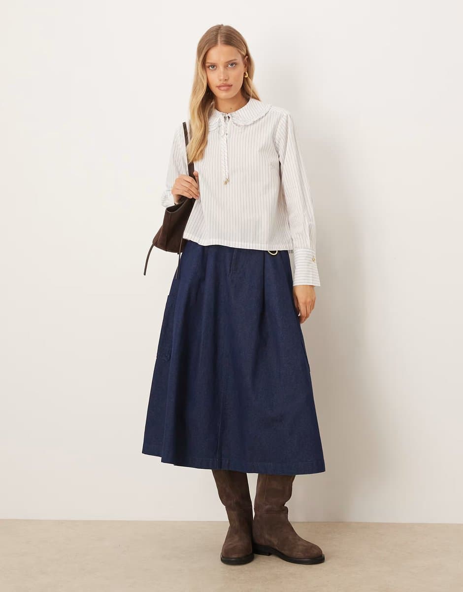 ASOS Barbour saima denim midi skirt in dark wash