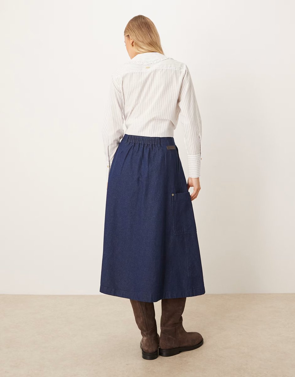 ASOS Barbour saima denim midi skirt in dark wash - 3