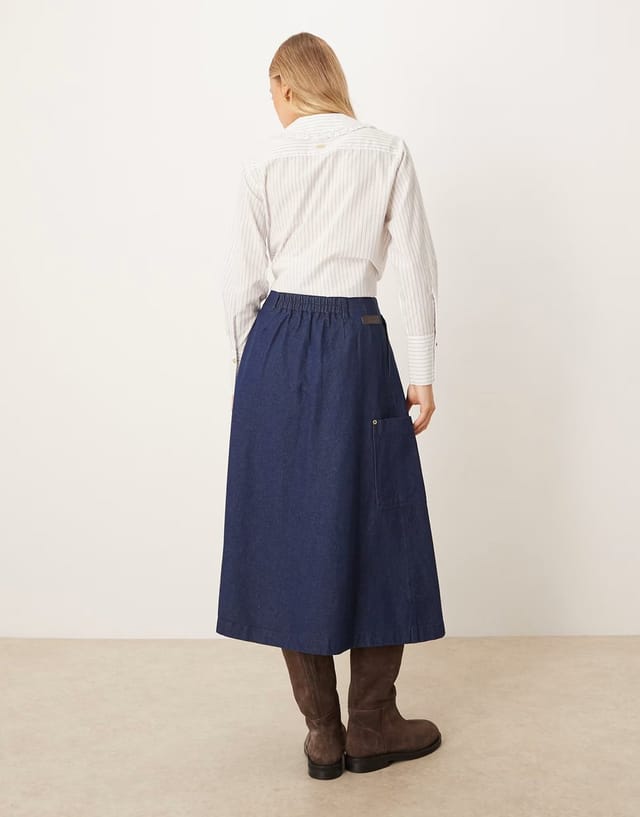 ASOS Barbour saima denim midi skirt in dark wash - 3