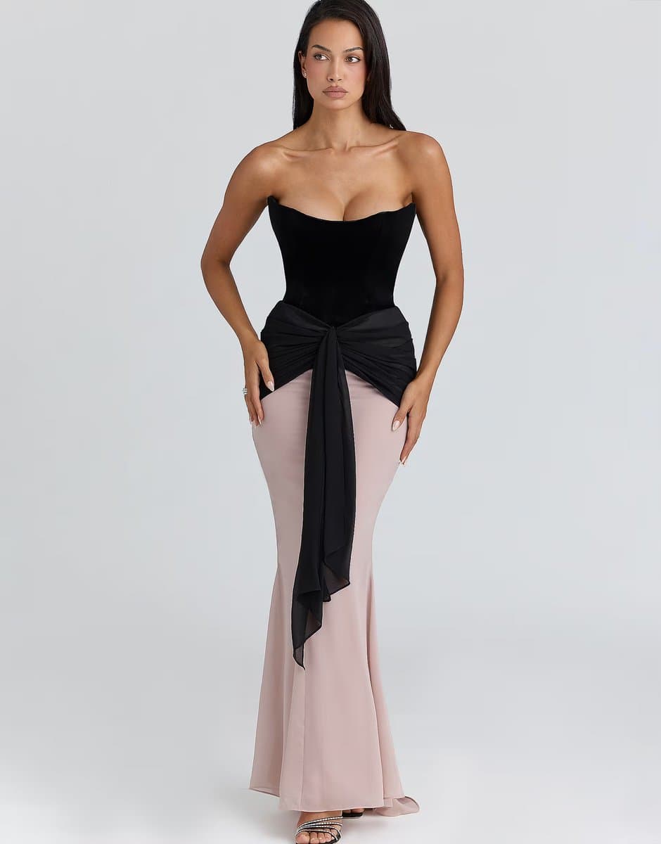 ASOS House of CB Clara black & blush chiffon maxi dress - limited edition in black & blush