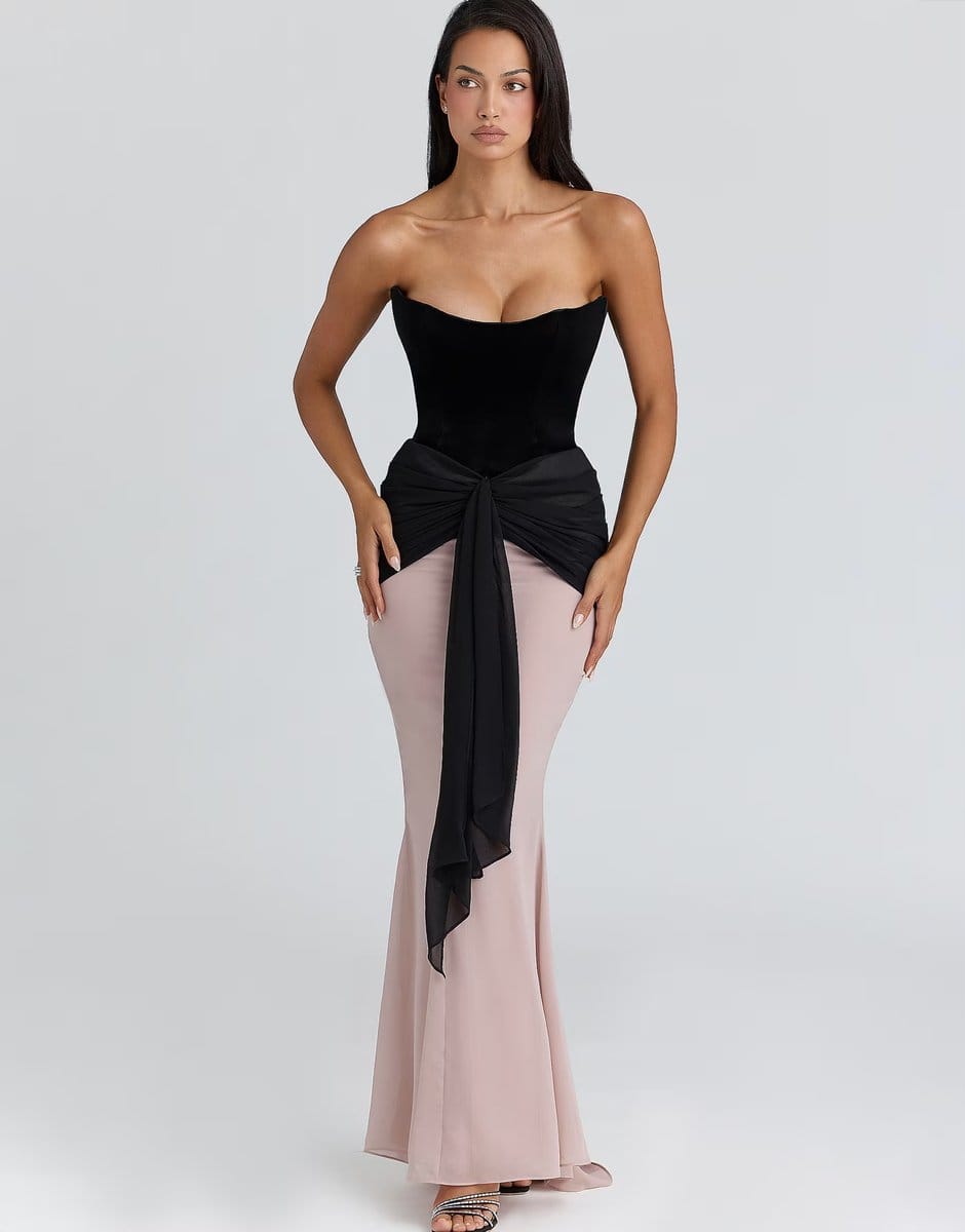ASOS House of CB Clara black & blush chiffon maxi dress - limited edition in black & blush - 1