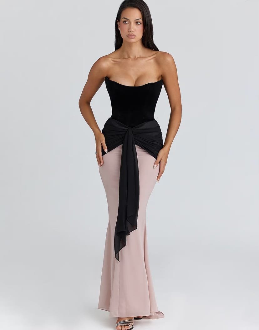 ASOS House of CB Clara black & blush chiffon maxi dress - limited edition in black & blush - 1