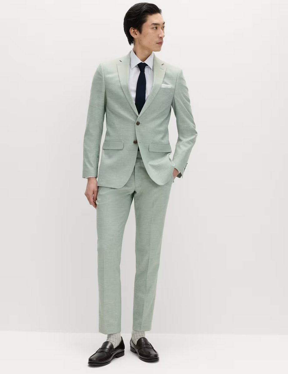 Marks & Spencer M&S Slim Fit Textured Stretch Trousers Green - 2