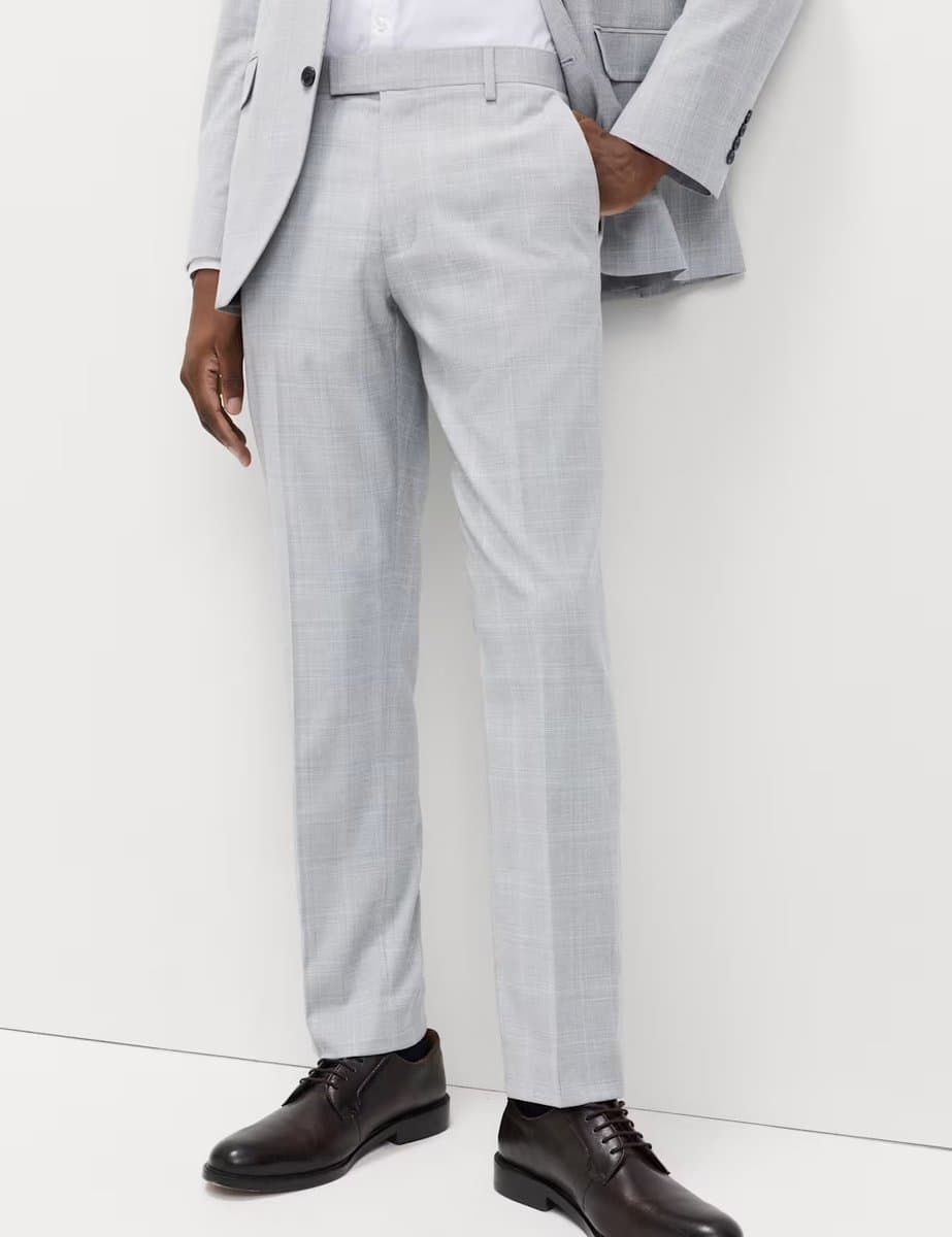 Marks & Spencer M&S Light Grey Check Stretch Suit Trousers