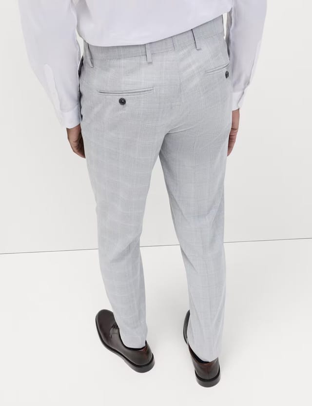 Marks & Spencer M&S Prince of Wales Check Stretch Suit Trousers Light Grey Mix - 3