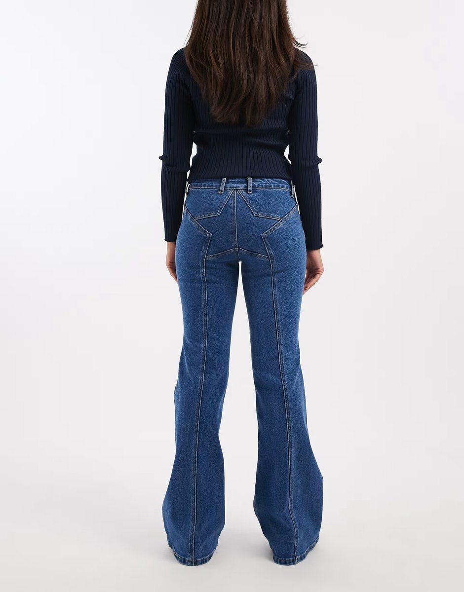 ASOS Edikted Starrie panel stitch low rise jeans in blue - 4