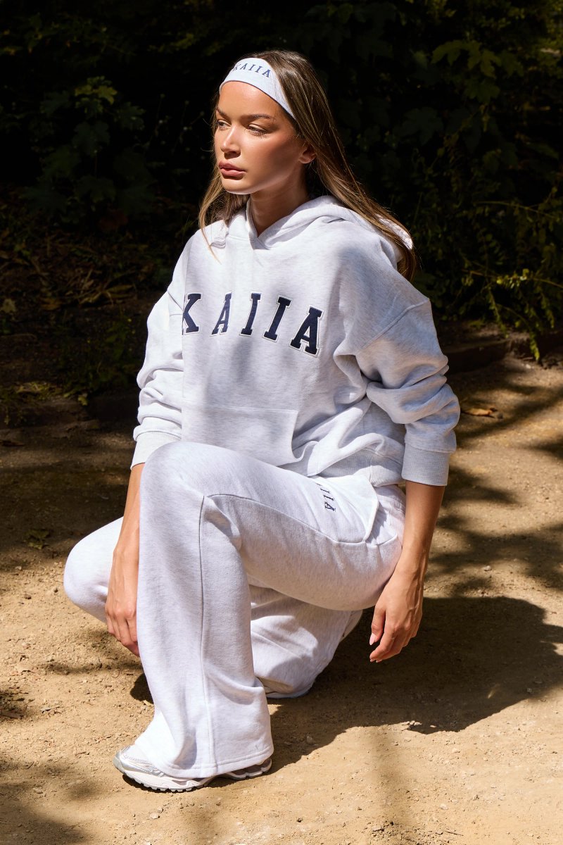 Kaiia Kaiia Slogan Oversized Hoodie Light Grey Marl & Navy - 2