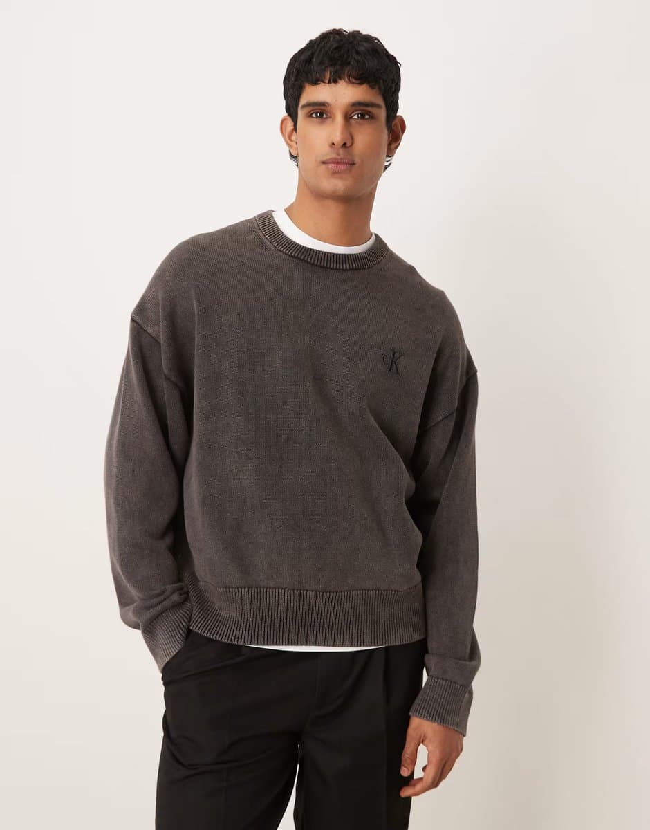 ASOS Calvin Klein Jeans relaxed heavy knit jumper in washed black