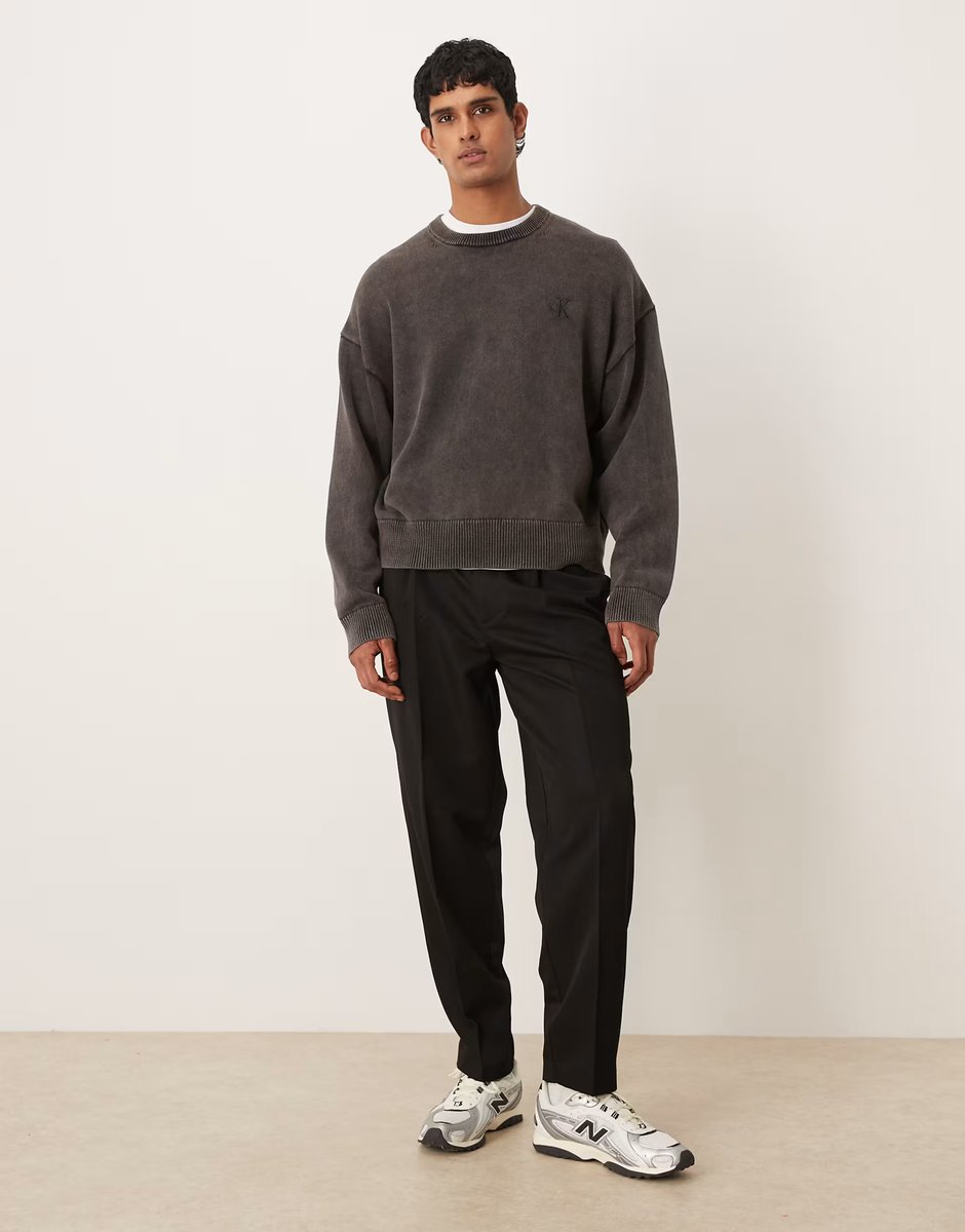 ASOS Calvin Klein Jeans relaxed heavy knit jumper in washed black - 2
