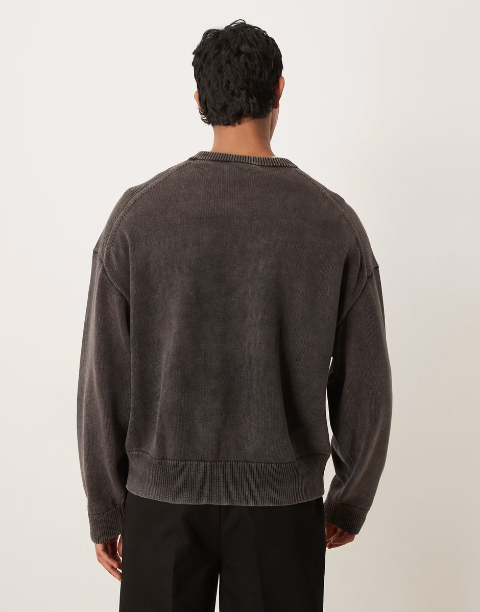 ASOS Calvin Klein Jeans relaxed heavy knit jumper in washed black - 3