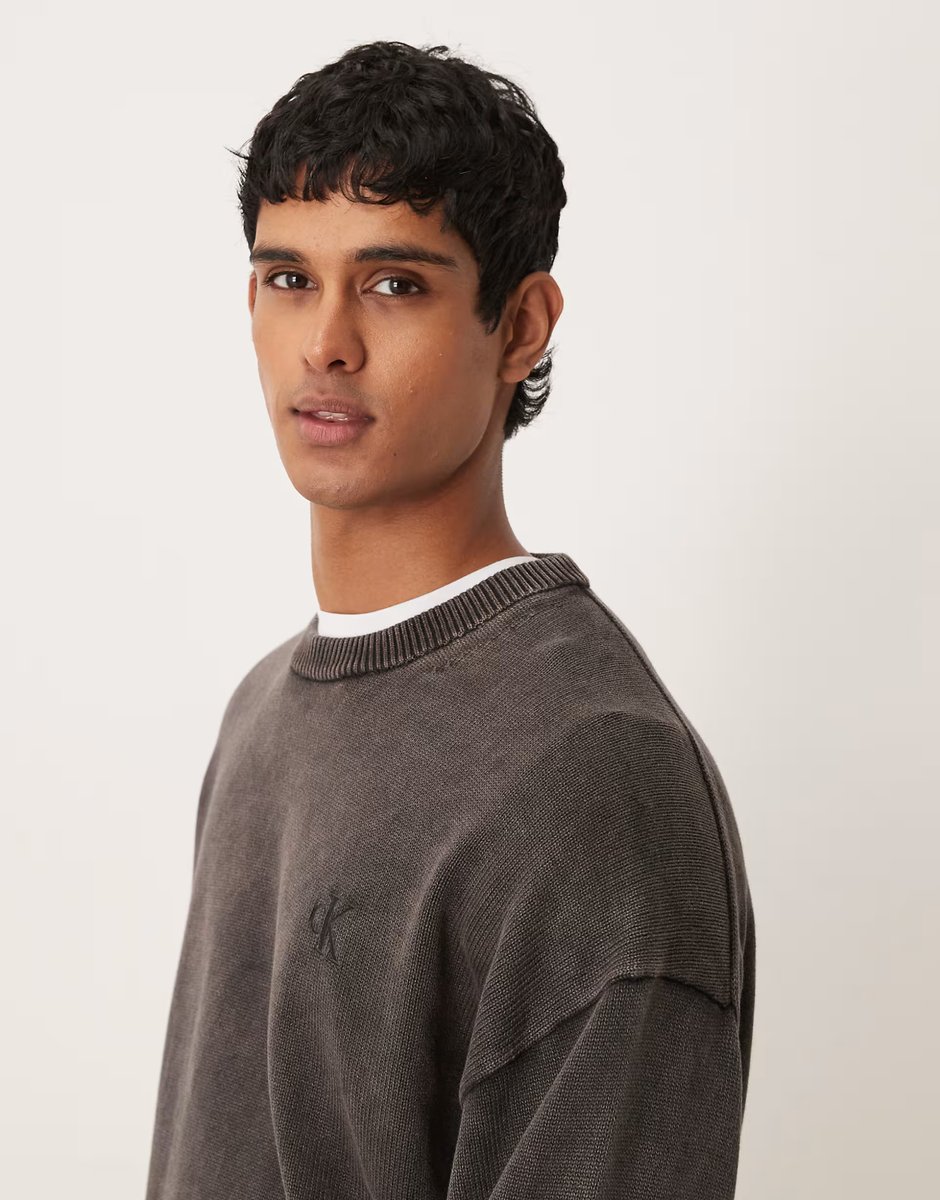 ASOS Calvin Klein Jeans relaxed heavy knit jumper in washed black - 4