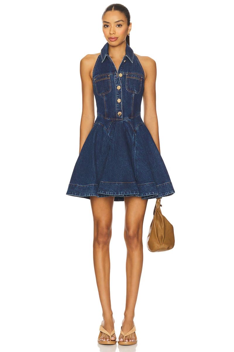 revolve Denim Sleeveless Flared Mini Dress