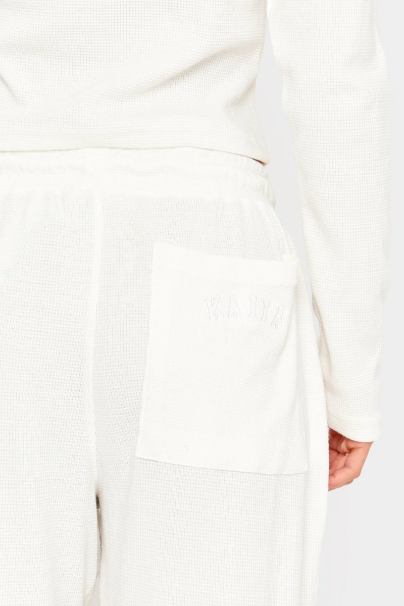Kaiia Kaiia Waffle Wide Leg Joggers Cream - 2