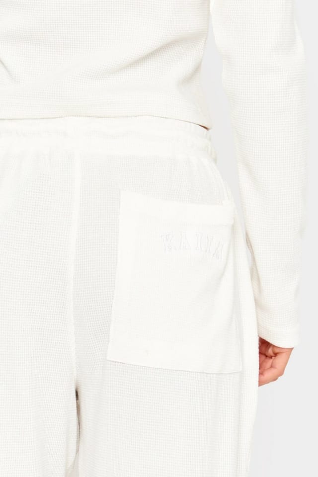 Kaiia Kaiia Waffle Wide Leg Joggers Cream - 2