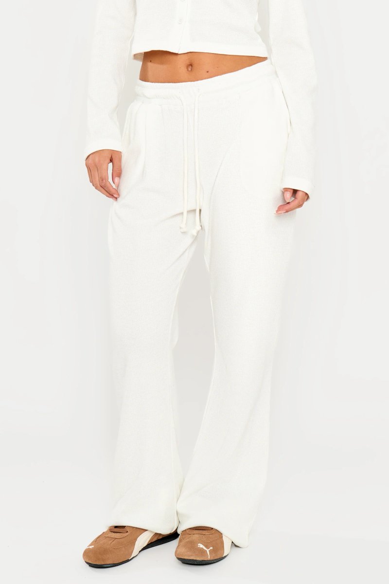 Kaiia Kaiia Waffle Wide Leg Joggers Cream - 3