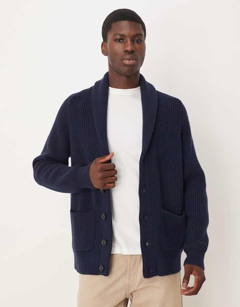 ASOS GANT wool blend shawl collar cardigan in navy