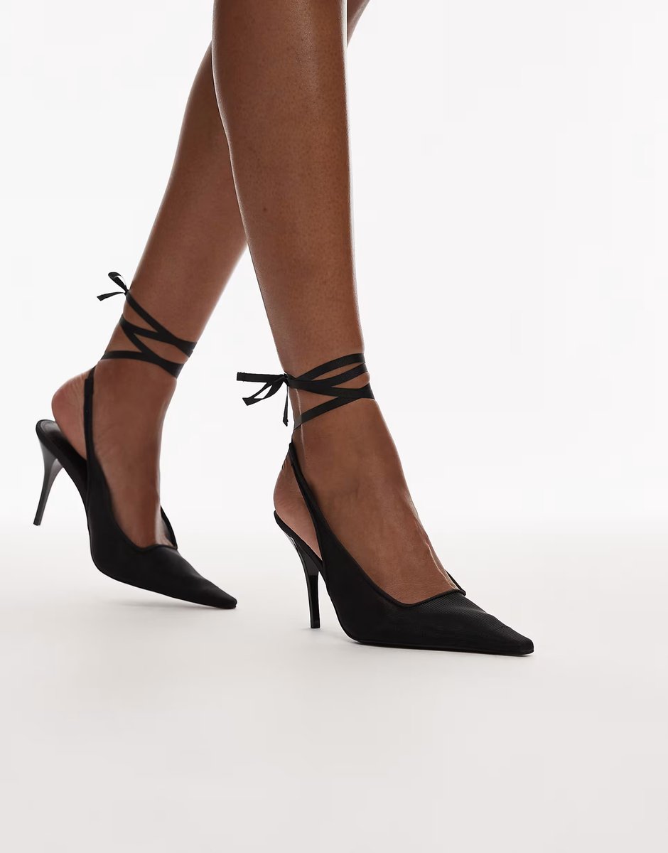 ASOS ASOS DESIGN Pascha tie leg detail high heeled shoes in black mesh - 1