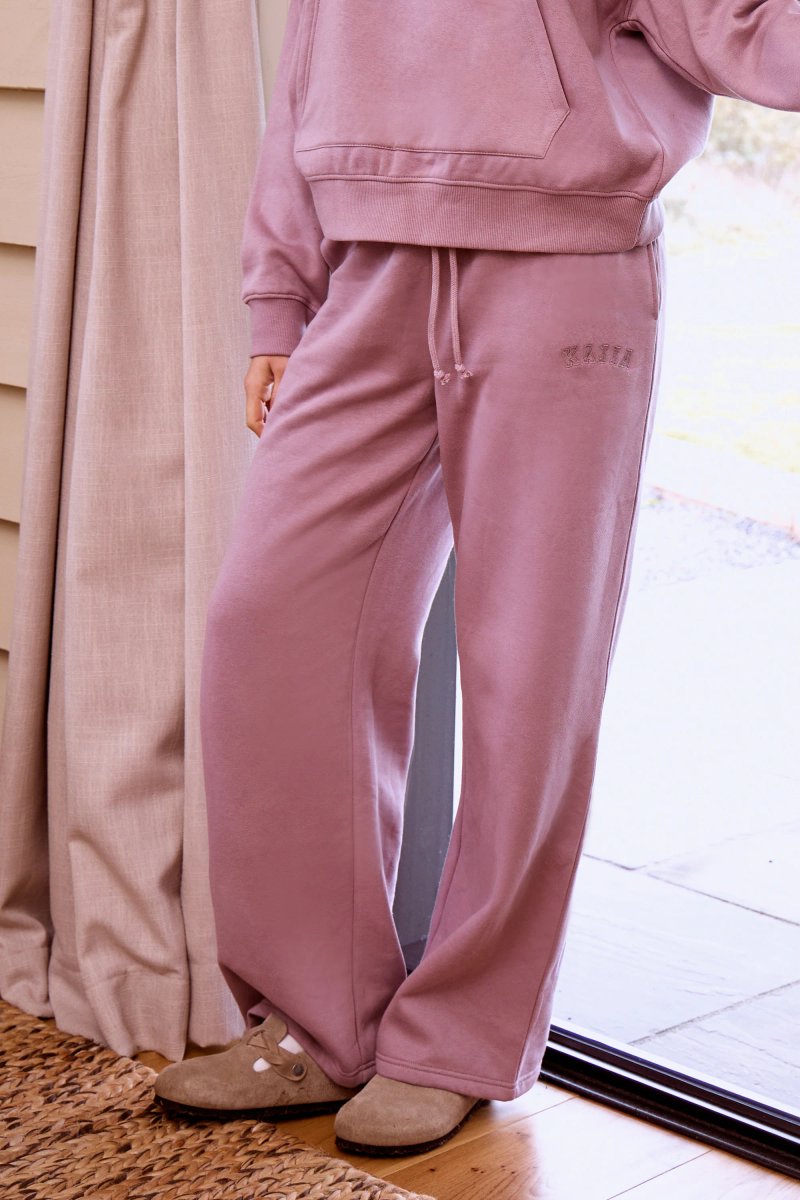 Kaiia Kaiia Slogan Straight Leg Joggers Faded Purple - 2