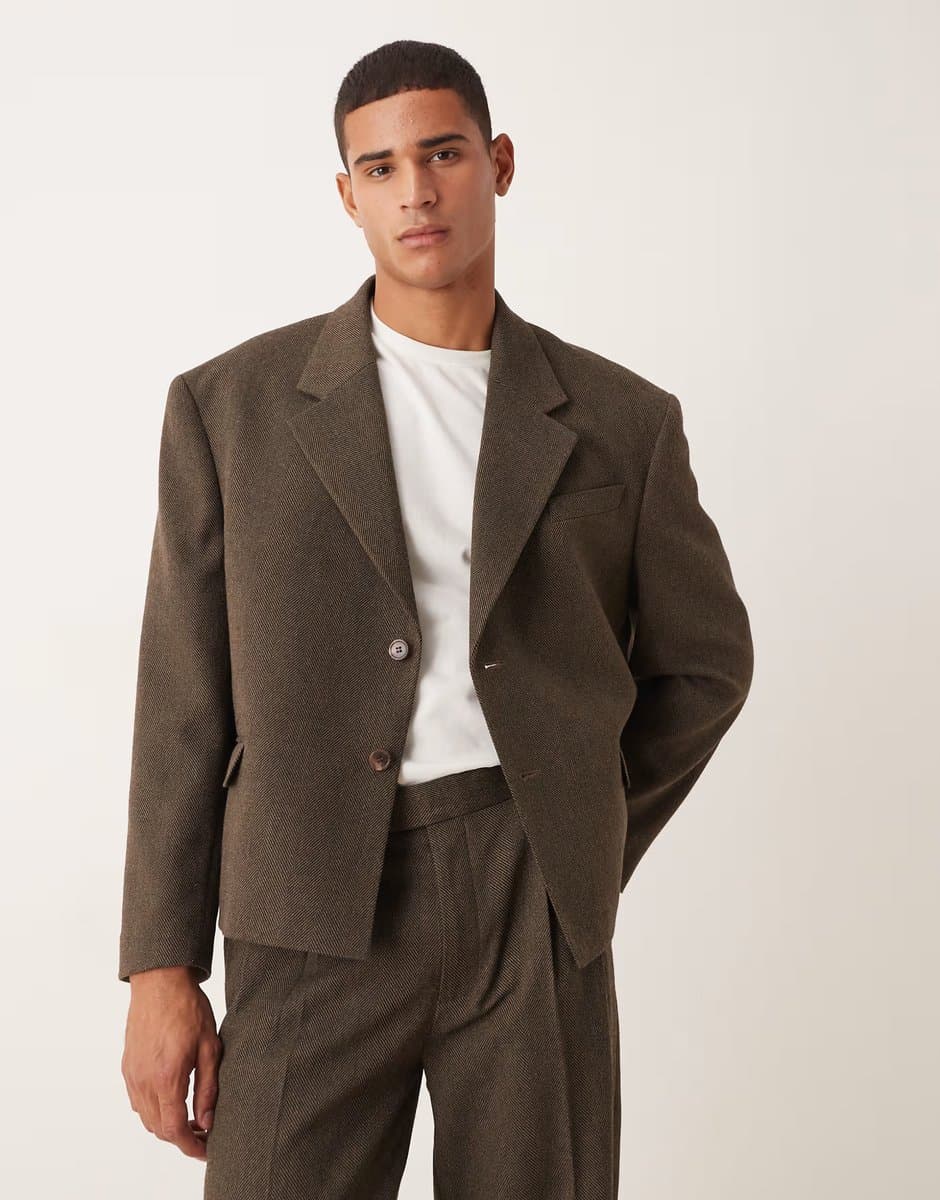 ASOS ASOS Oversized Cropped Suit Jacket in Brown