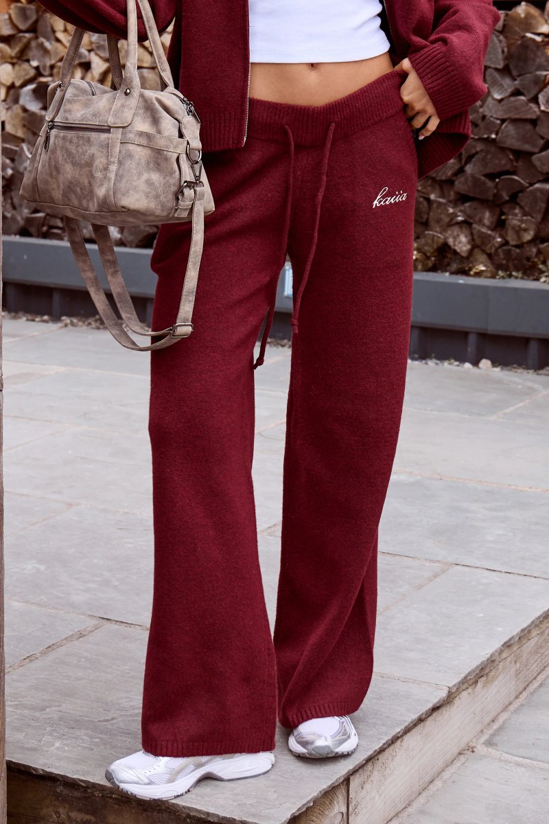 Kaiia Kaiia Knit Wide Leg Trousers Burgundy - 2