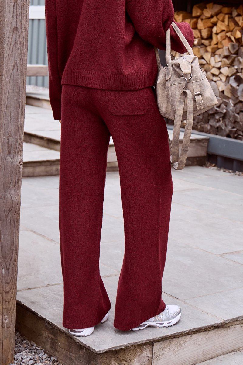 Kaiia Kaiia Knit Wide Leg Trousers Burgundy - 3