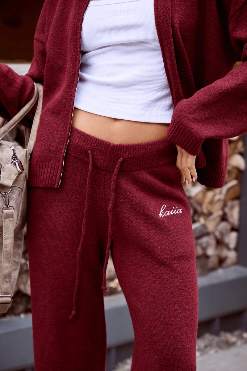 Kaiia Kaiia Knit Wide Leg Trousers Burgundy - 4