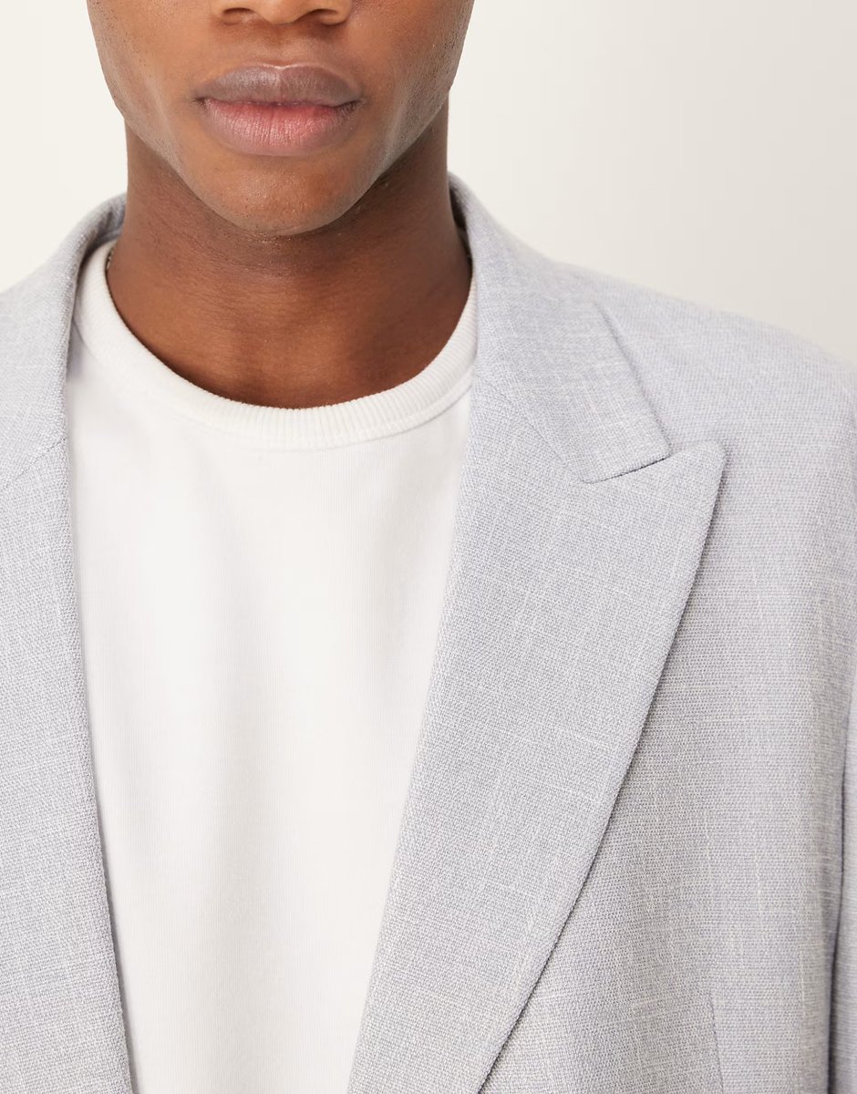 ASOS ASOS DESIGN slouchy regular suit jacket in light grey linen look - 2