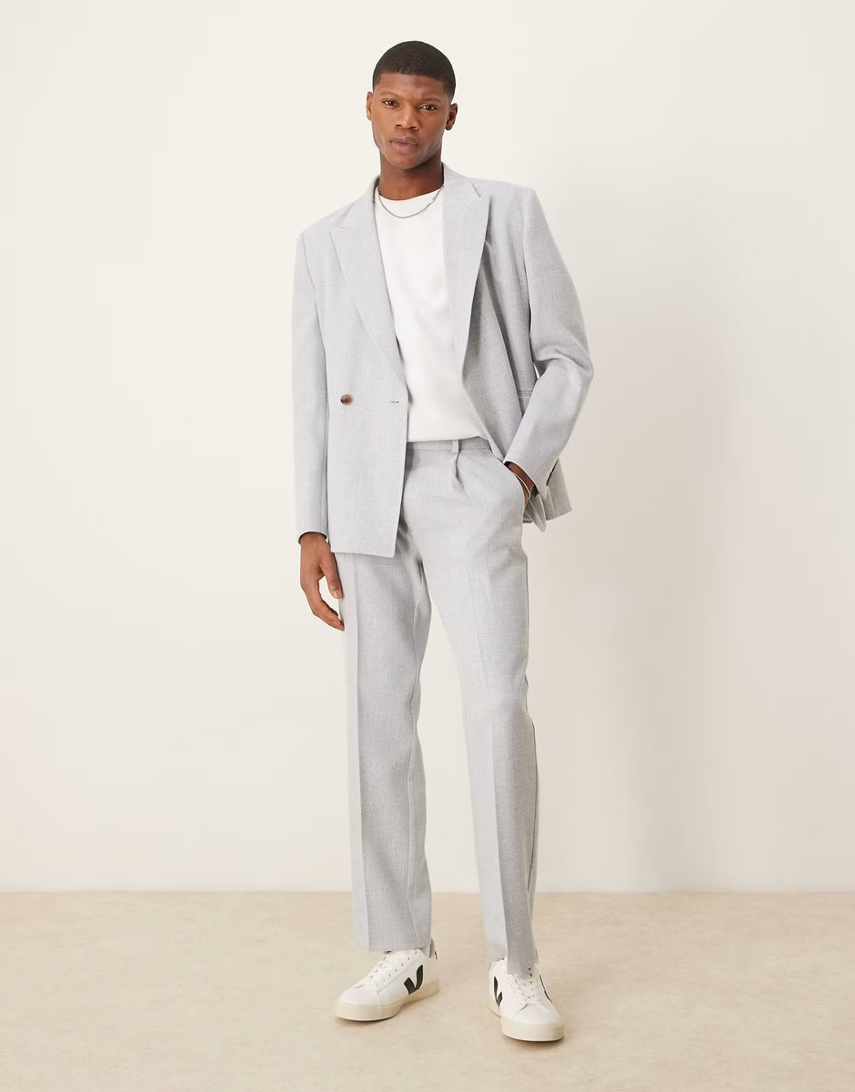 ASOS ASOS DESIGN slouchy regular suit jacket in light grey linen look - 3