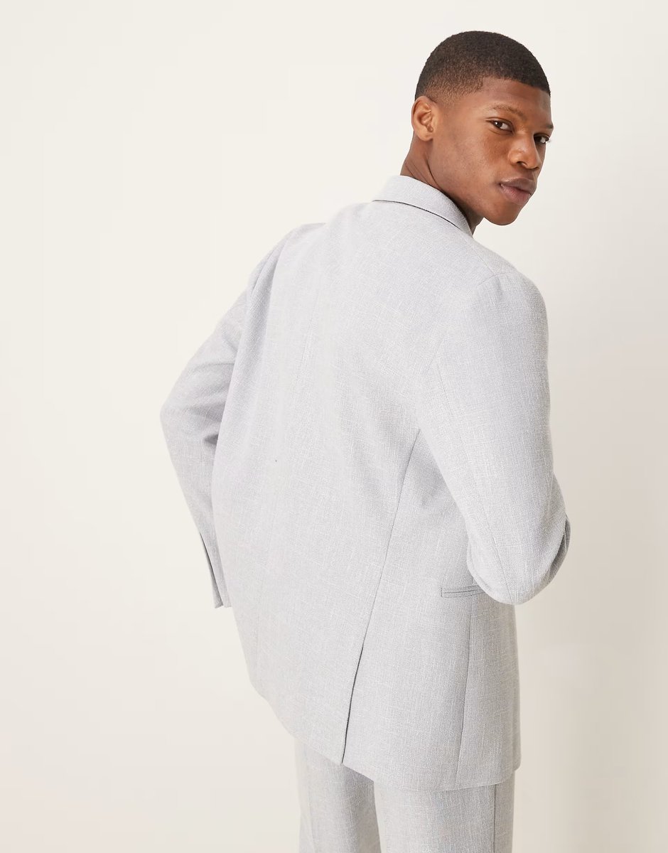 ASOS ASOS DESIGN slouchy regular suit jacket in light grey linen look - 4