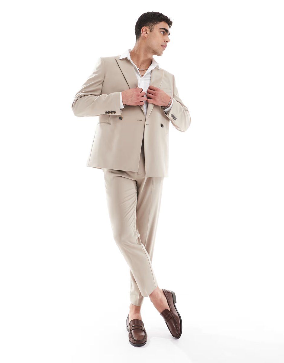 ASOS ASOS DESIGN double breasted slim suit jacket in beige - 3