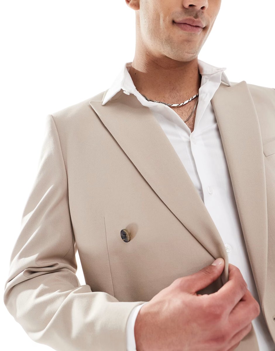 ASOS ASOS DESIGN double breasted slim suit jacket in beige - 4