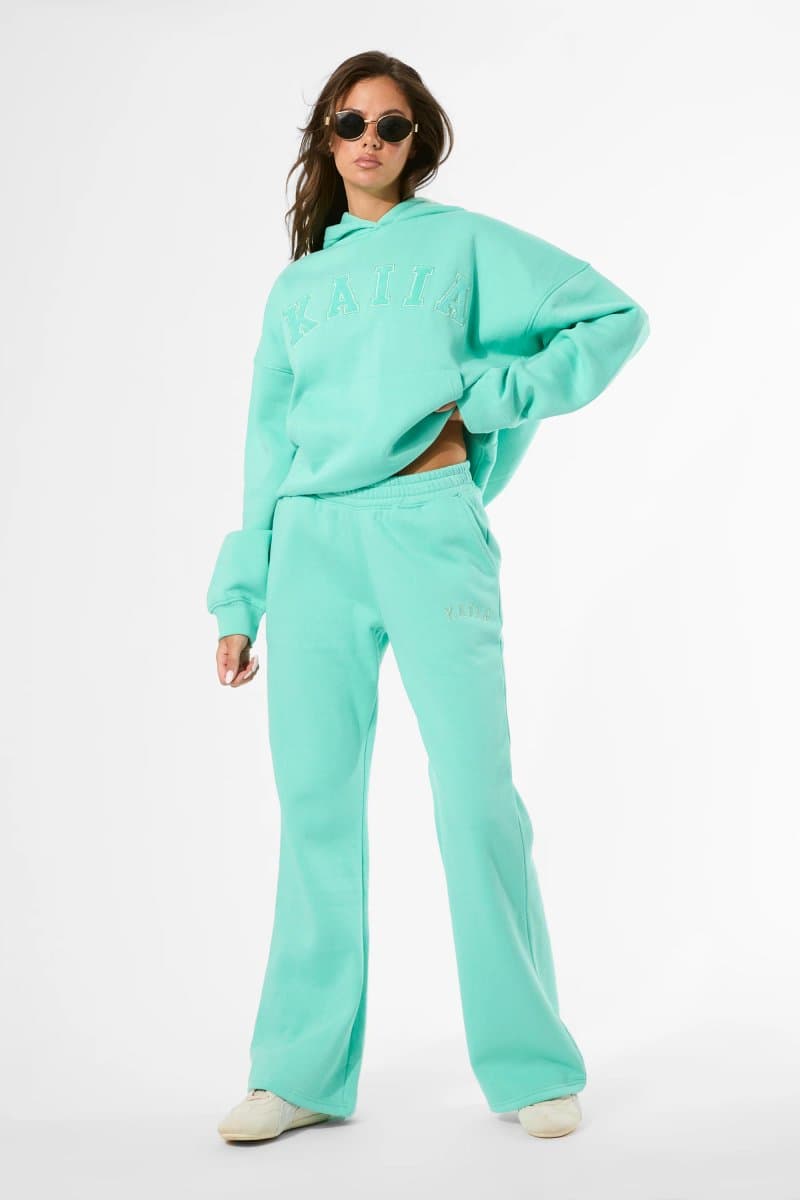 Kaiia Kaiia Logo Wide Leg Joggers in Spearmint