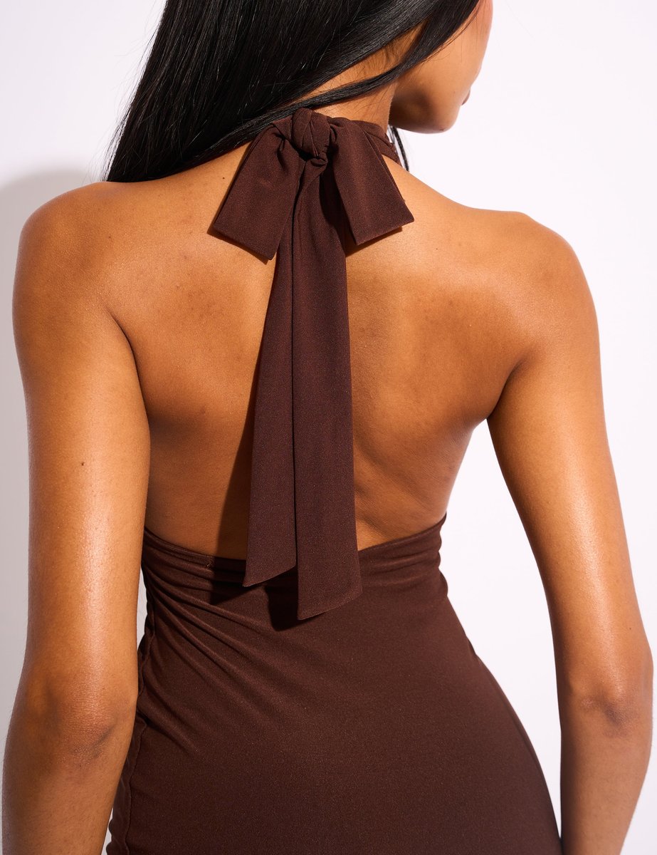 Public Desire Tie Back Mini Dress Chocolate - 4